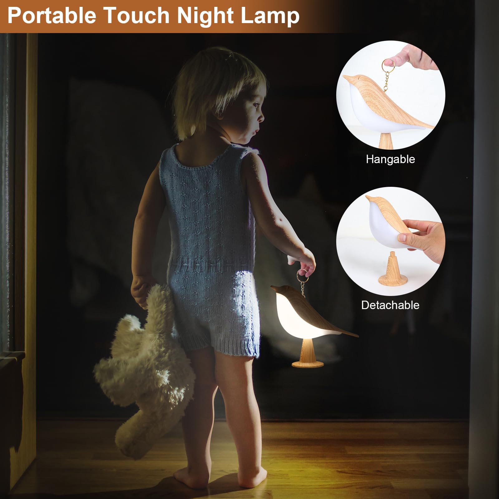VoMii bird lamp's 2600mAh battery enables cordless operation