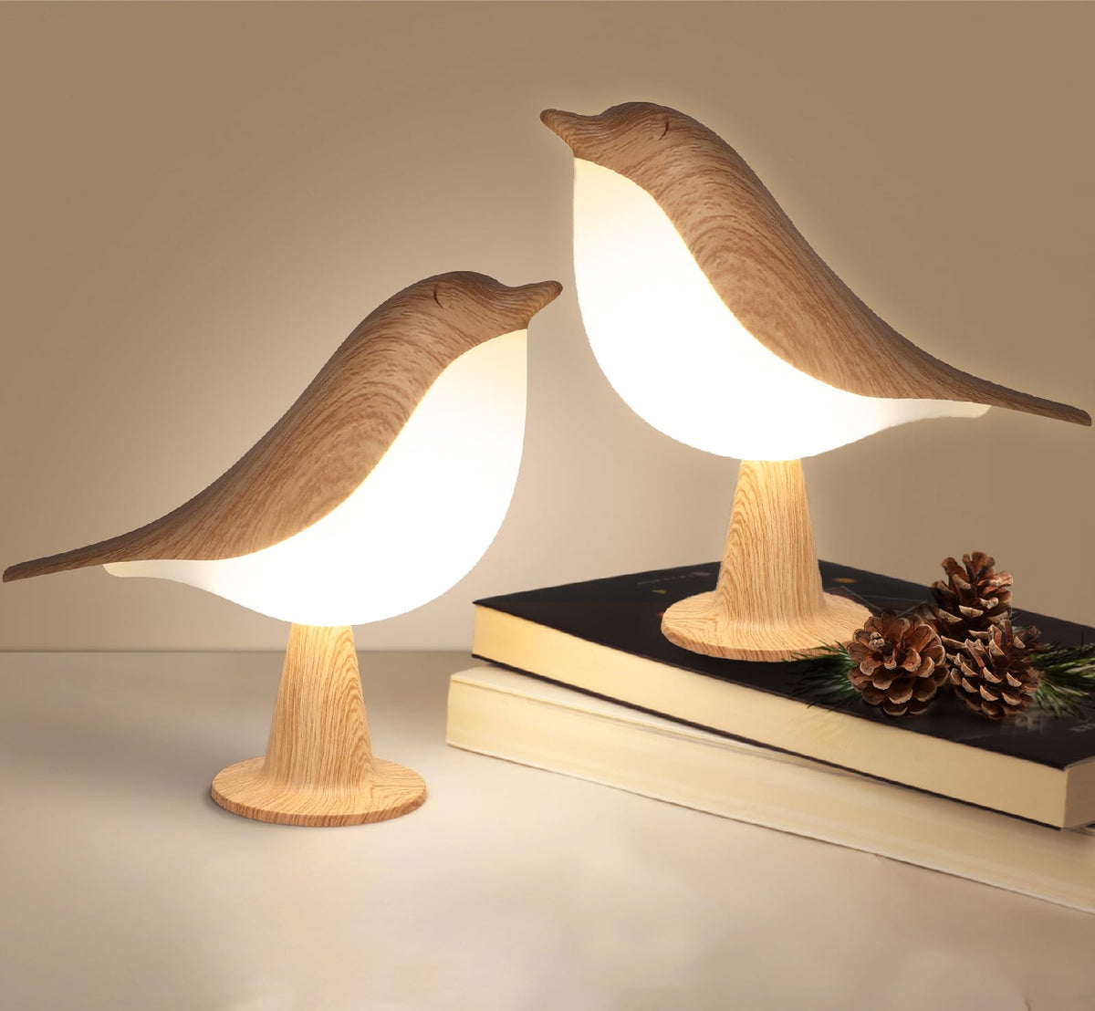 VoMii bird table lamp with touch-control for easy brightness adjustment at the bedside