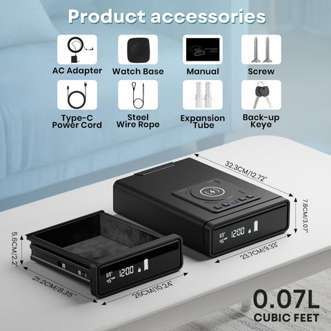 Vomlor Biometric Safe interior compartment keeps cash and jewelry organized.