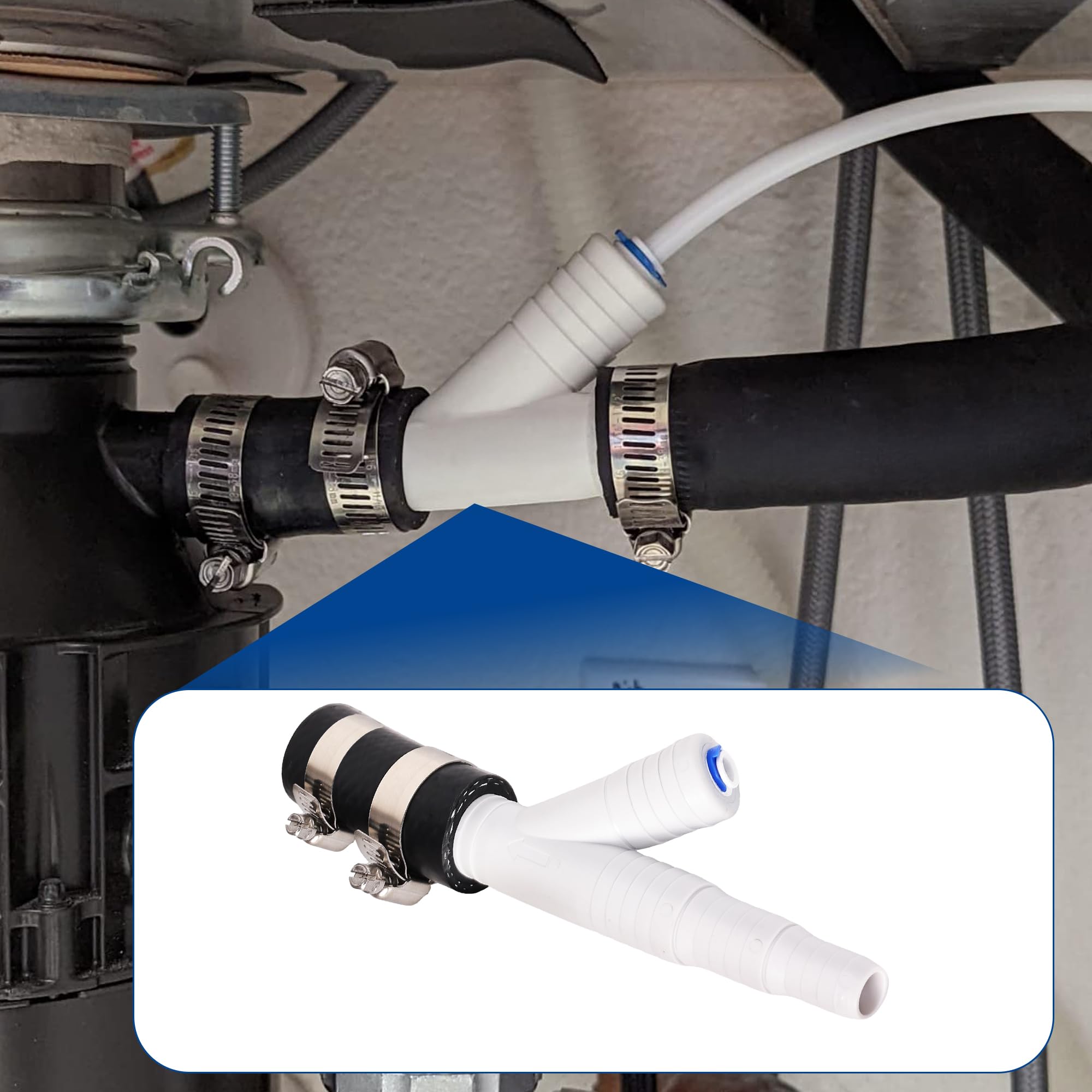 Vomtepe compact connector design keeps under-sink plumbing organized.