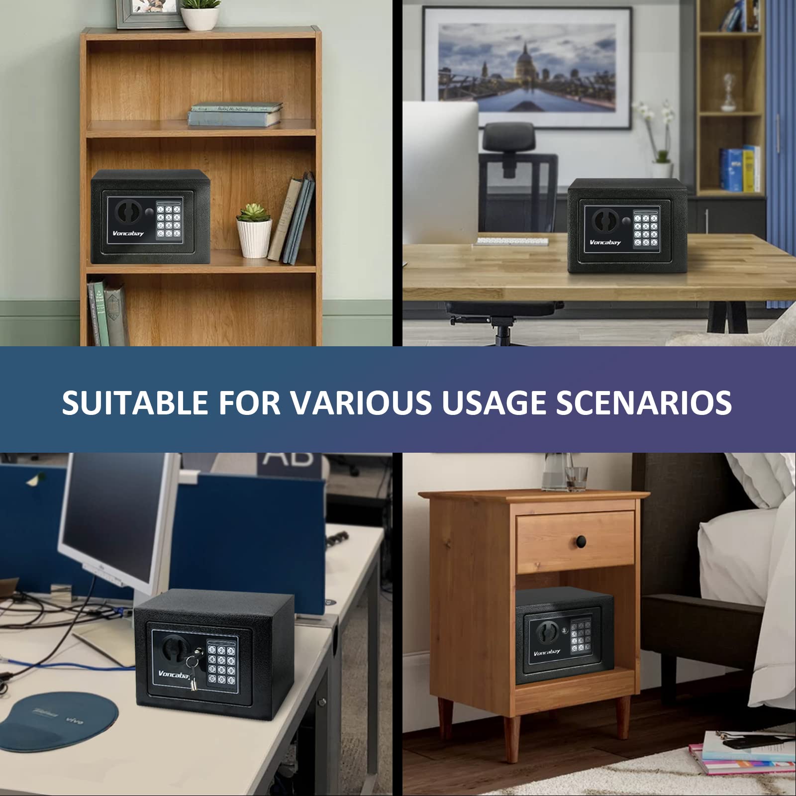 Voncabay safe in a home setup on a shelf illustrating discreet security