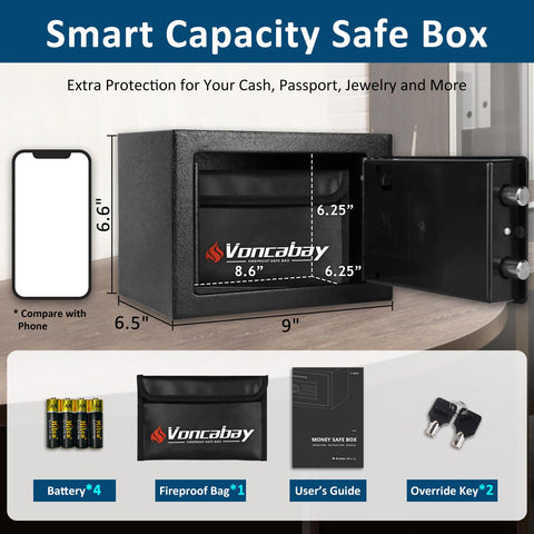 Voncabay money safe box keypad closeup showing the digital lock for quick access