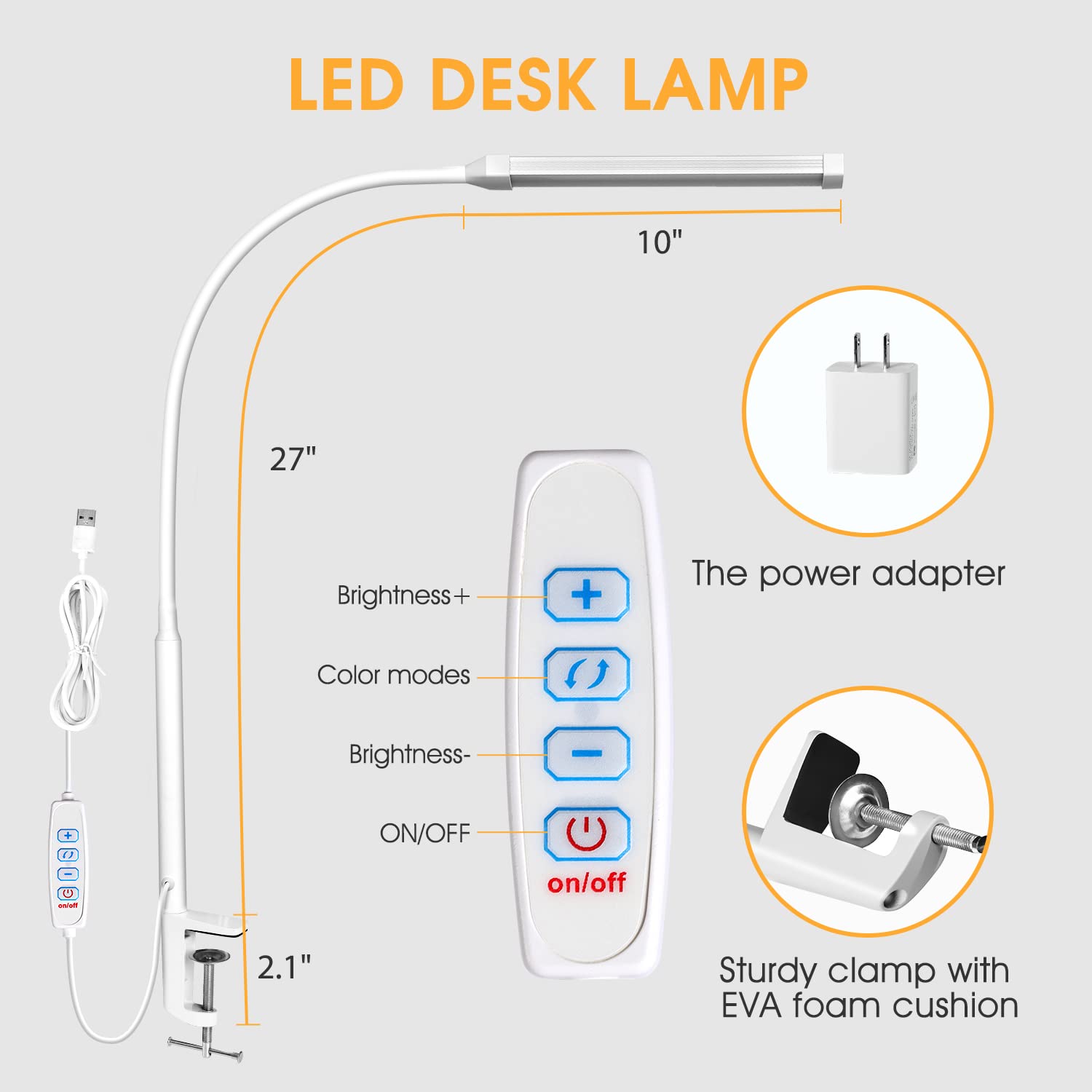 Voncerus desk lamp including USB power adapter for easy setup