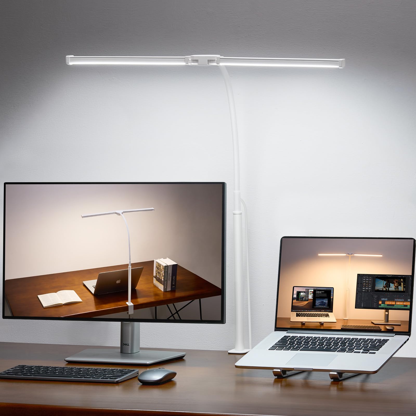 Voncerus LED desk lamp dual-head for broad illumination and eye comfort