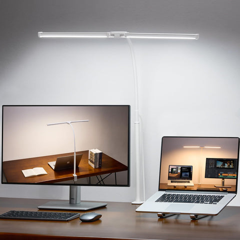 Voncerus LED desk lamp dual-head for broad illumination and eye comfort