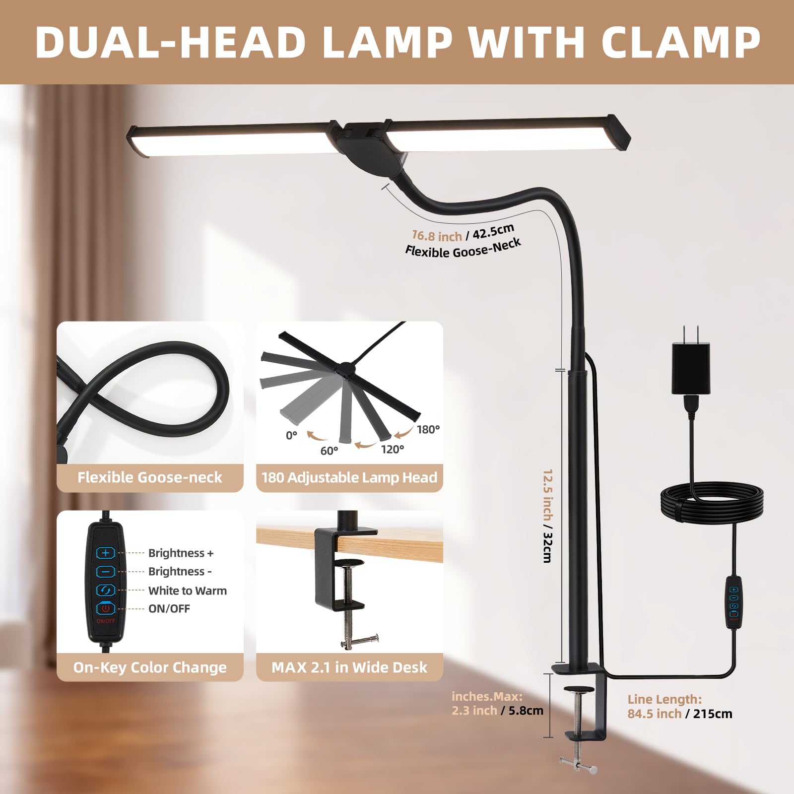 Voncerus LED desk lamp gooseneck 360-degree flexibility for precise light