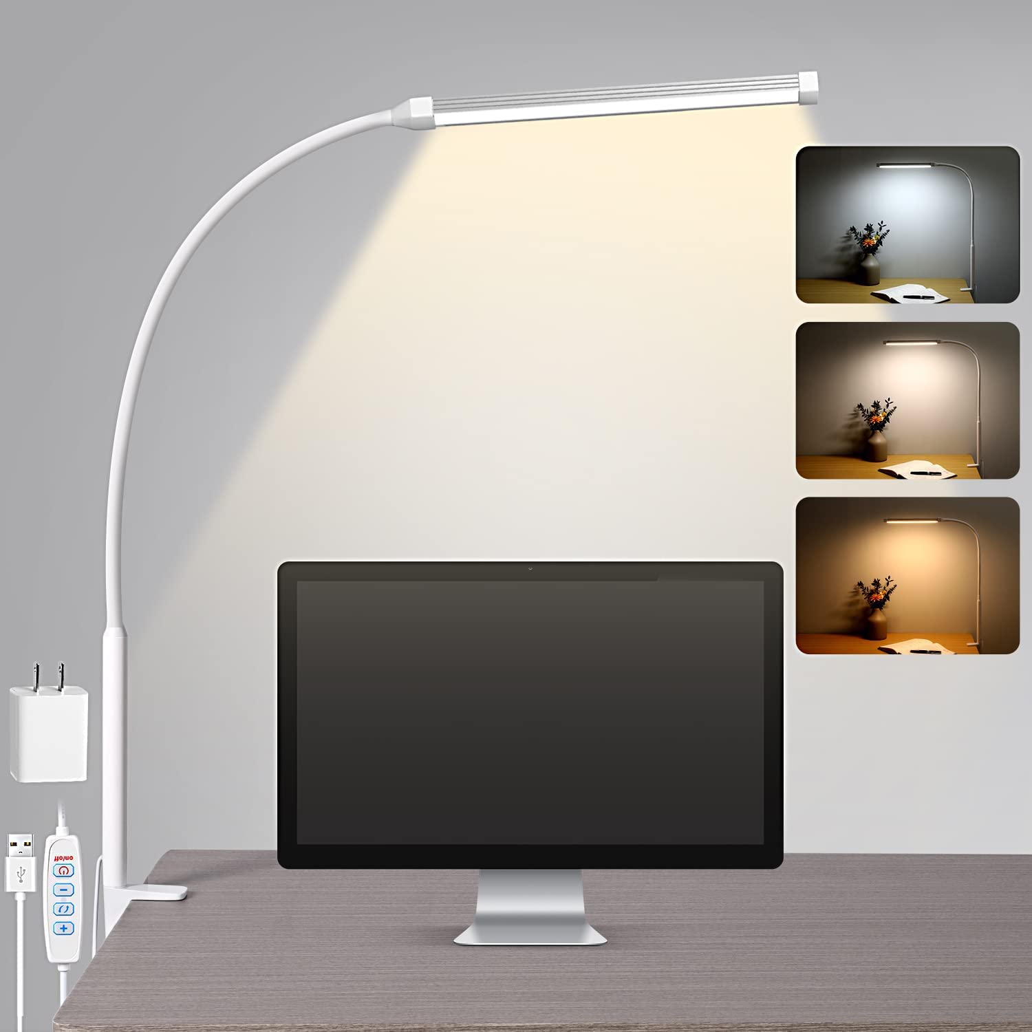 Voncerus LED desk lamp with clamp showing clip-on design for space-saving illumination