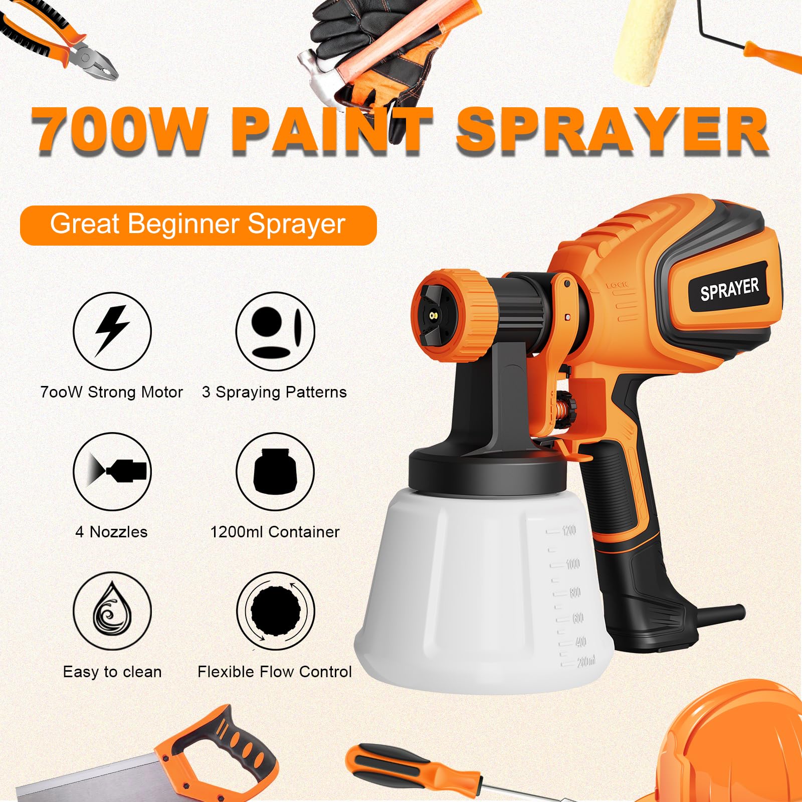 Three spray patterns offer horizontal, vertical, and circular coverage for precision.