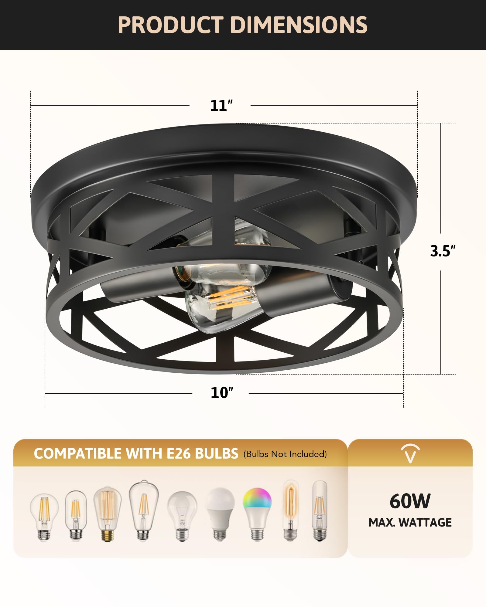 VONLUCE 11-inch wide cage ceiling light for compact spaces.