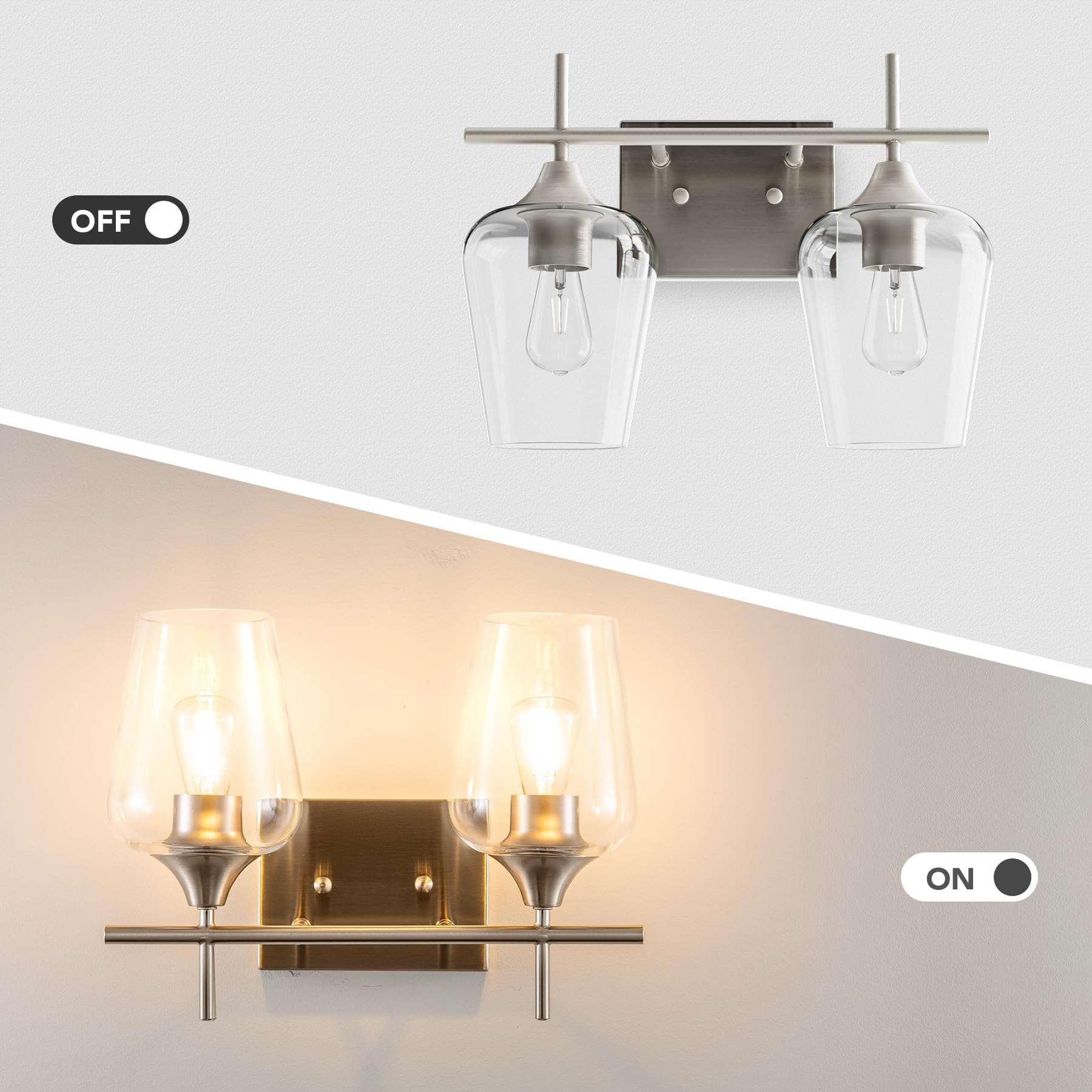 VONLUCE clear glass shades deliver even, inviting illumination for grooming tasks.