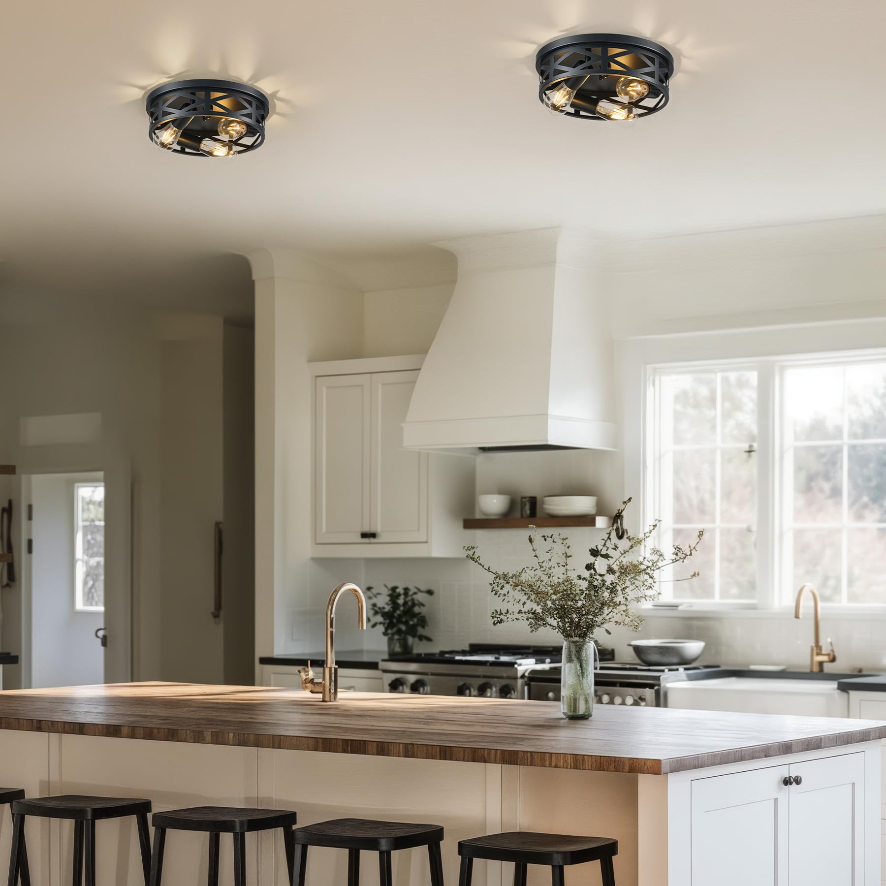 VONLUCE farmhouse metal cage shade in black complements kitchens