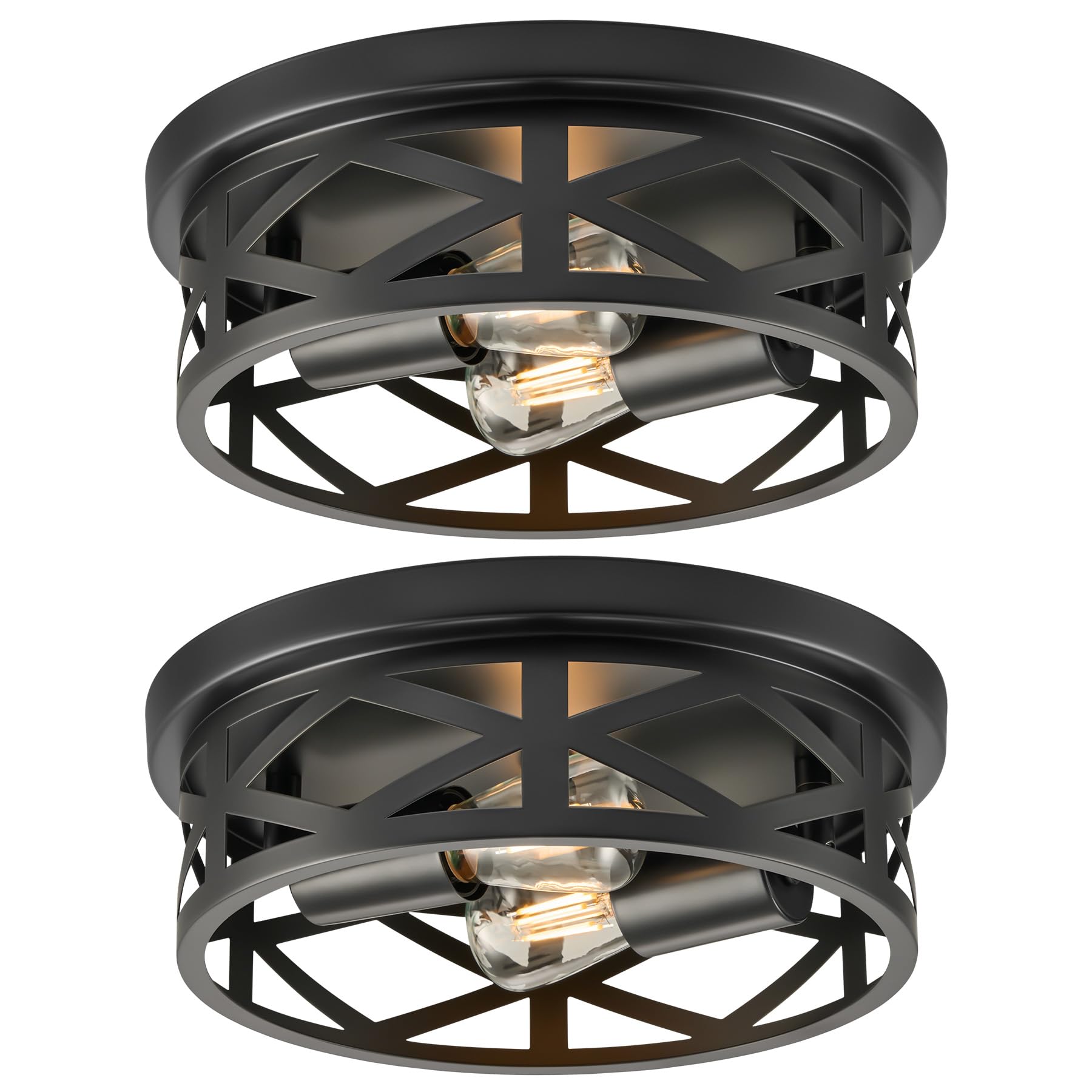 VONLUCE 2-light flush mount with black farmhouse cage for entryways.