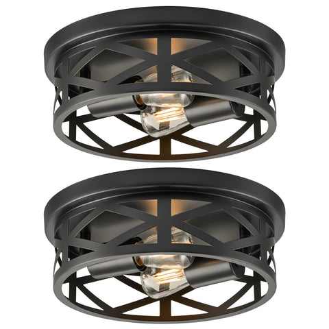 VONLUCE 2-light flush mount with black farmhouse cage for entryways.