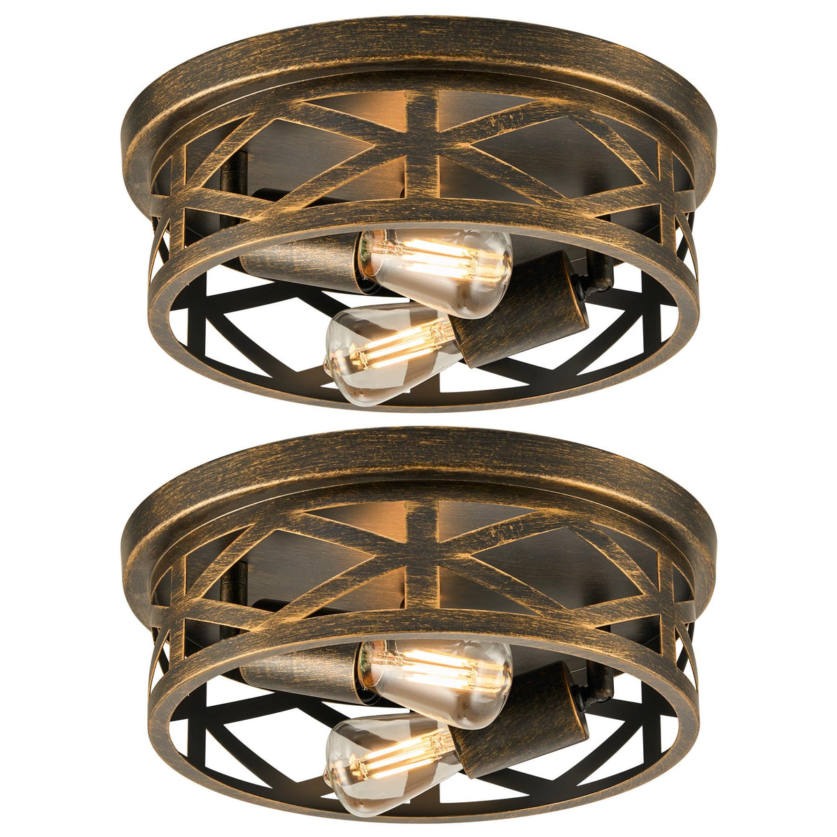 VONLUCE 2-light flush mount with cage in oil-rubbed bronze adds entryway warmth.