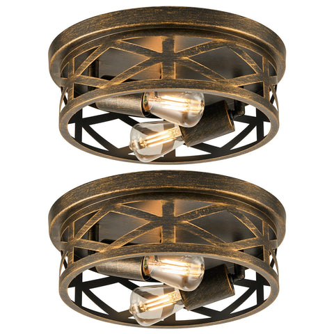 VONLUCE 2-light flush mount with cage in oil-rubbed bronze adds entryway warmth.