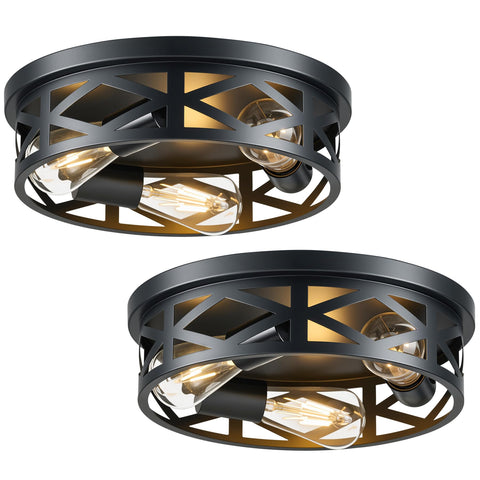 VONLUCE flush mount 3-light cage in matte black adds warmth to entryways