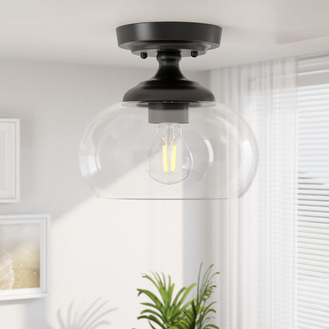 Vonluce industrial semi-flush clear glass shade delivers warm ambient light.