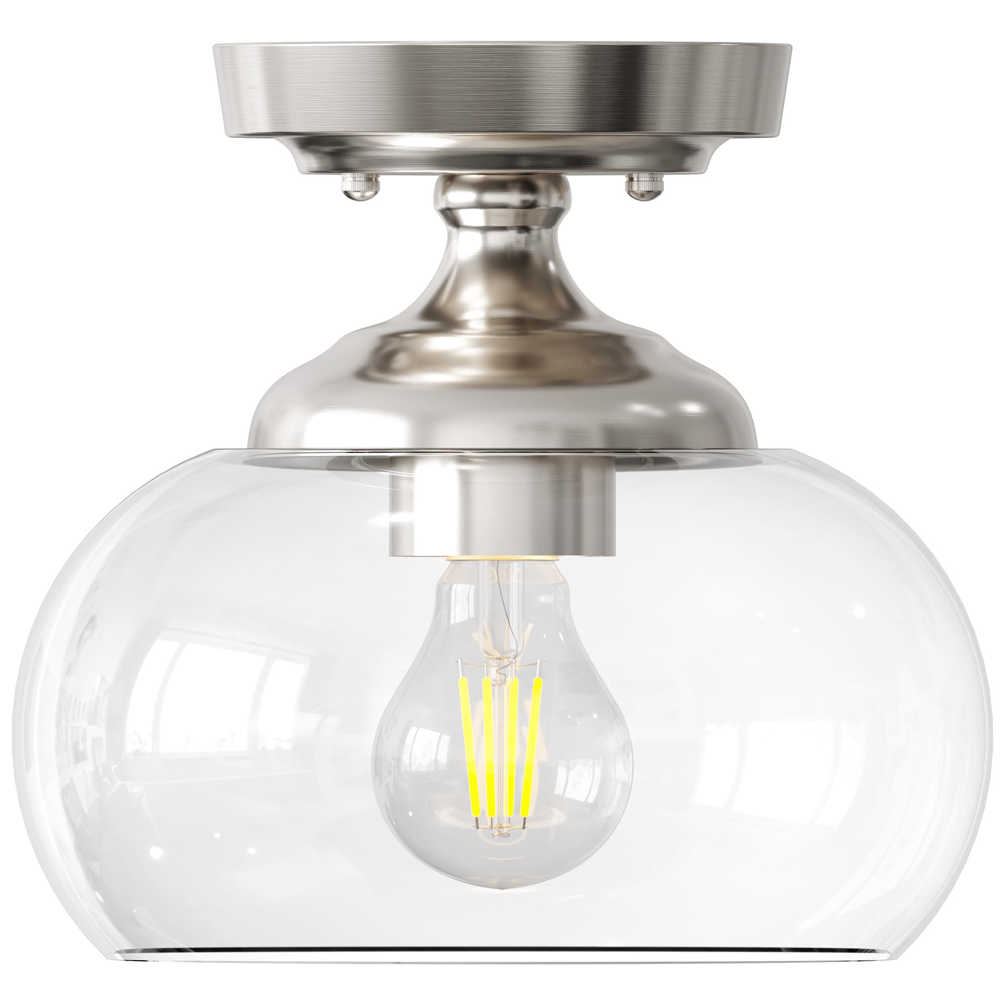 VONLUCE industrial semi-flush light with clear glass shade enhances hallway ambience.