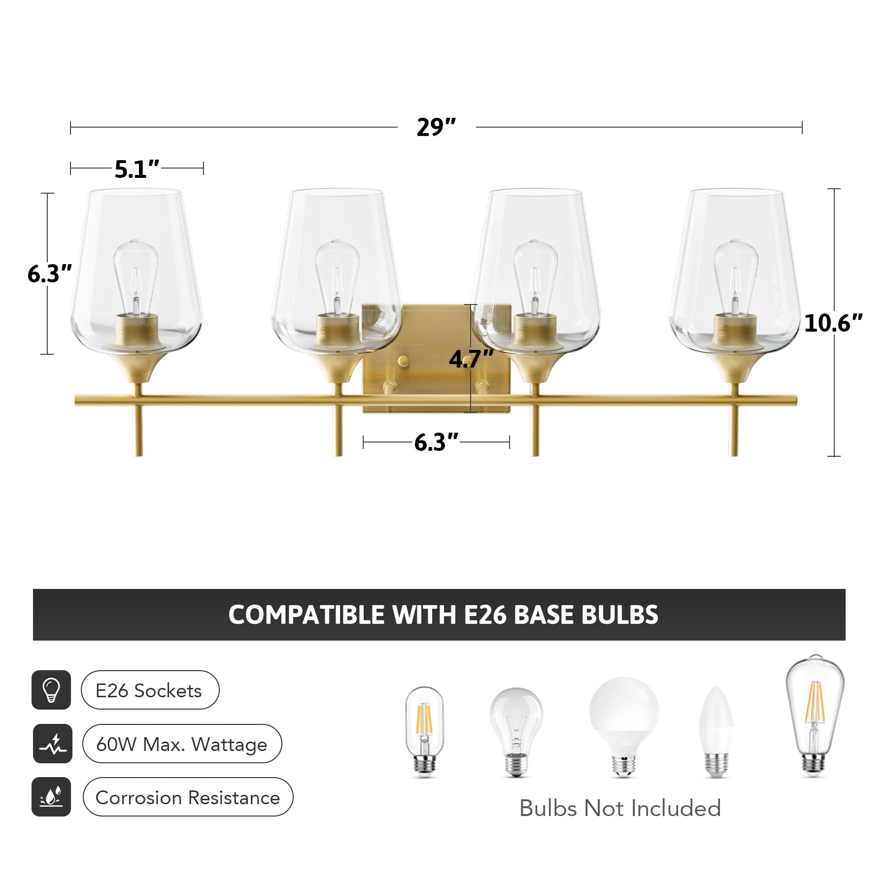 Vonluce vanity light with included hardware simplifies installation.