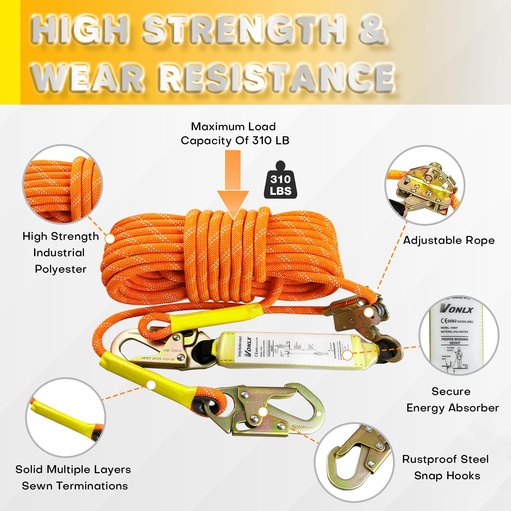 VONLX rustproof alloy steel snap hooks with double locking screws for secure attachment