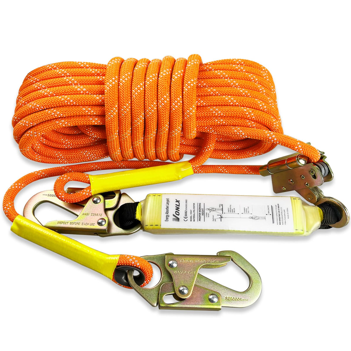 VONLX fall protection rope 50ft vertical lifeline for safe roof work and inspections