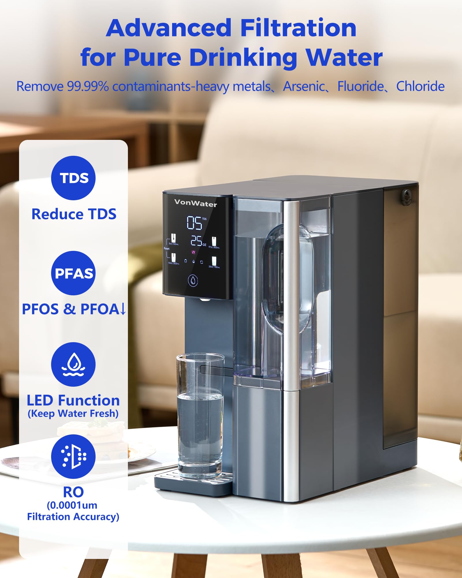 VonWater CT910 detachable 1.2L pitcher for easy on-demand hydration