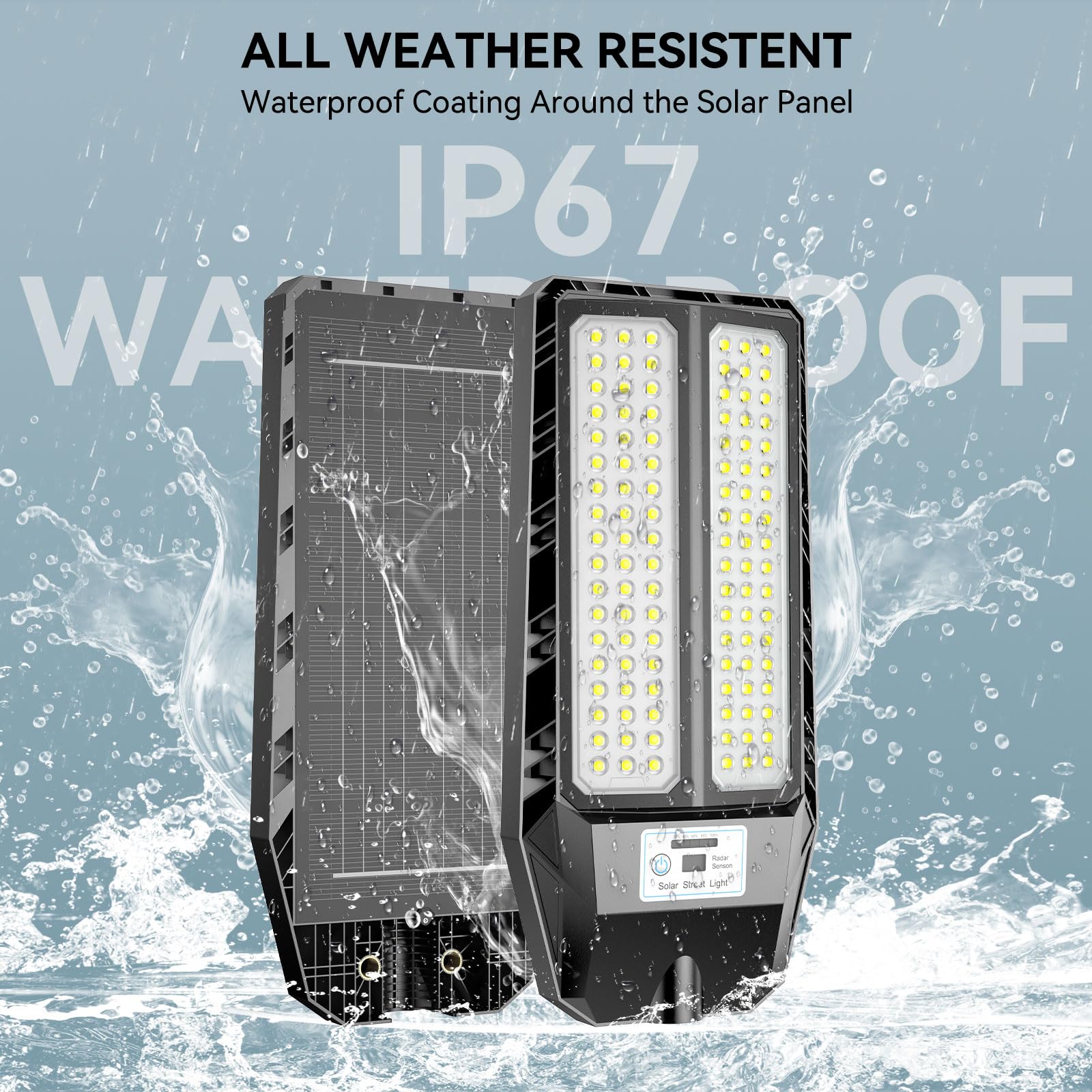 VOOJOY 5000W solar street light motion-sensor activated enhances security during movement.