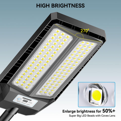 VOOJOY 5000W solar street light night-illumination delivers consistent brightness through the night.