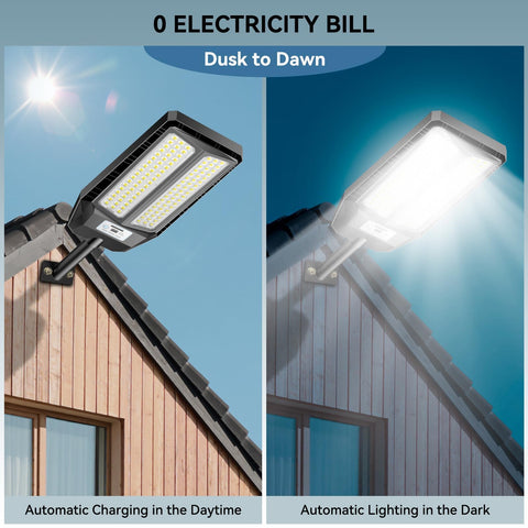 VOOJOY solar street light with motion detection activates area lighting.