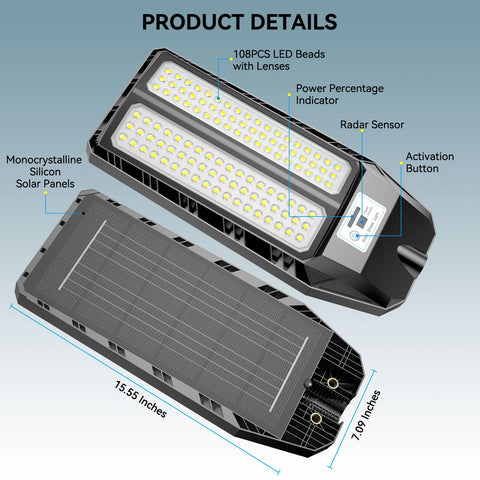 VOOJOY solar street light with remote control for scheduling.