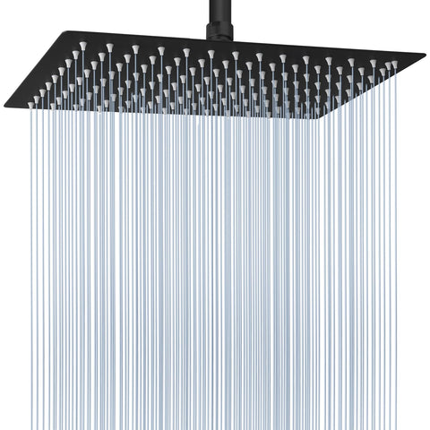 Voolan extra large rain shower head rectangle in matte black for full-body coverage