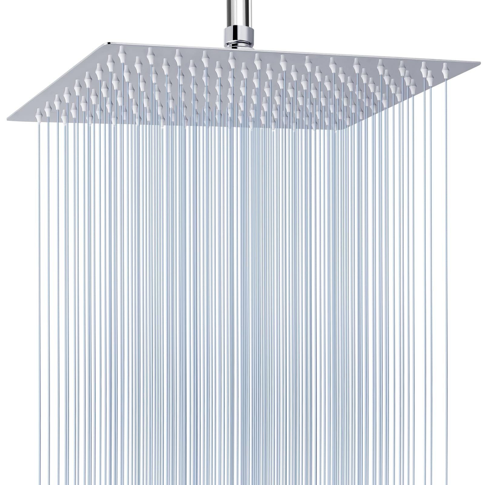 Voolan extra large rectangle shower head in chrome offers expansive coverage.