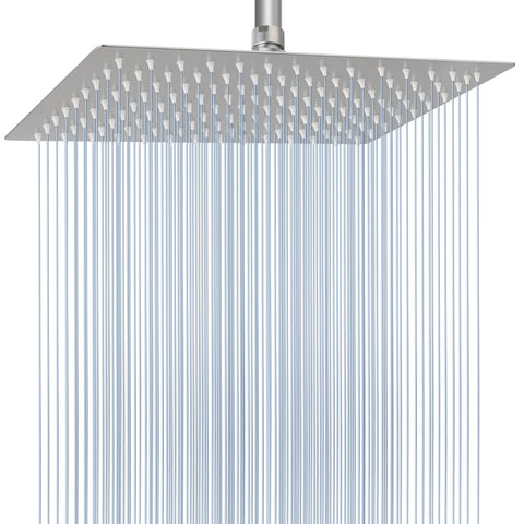 Voolan Extra Large Rain Shower Head front view in brushed nickel for broad coverage