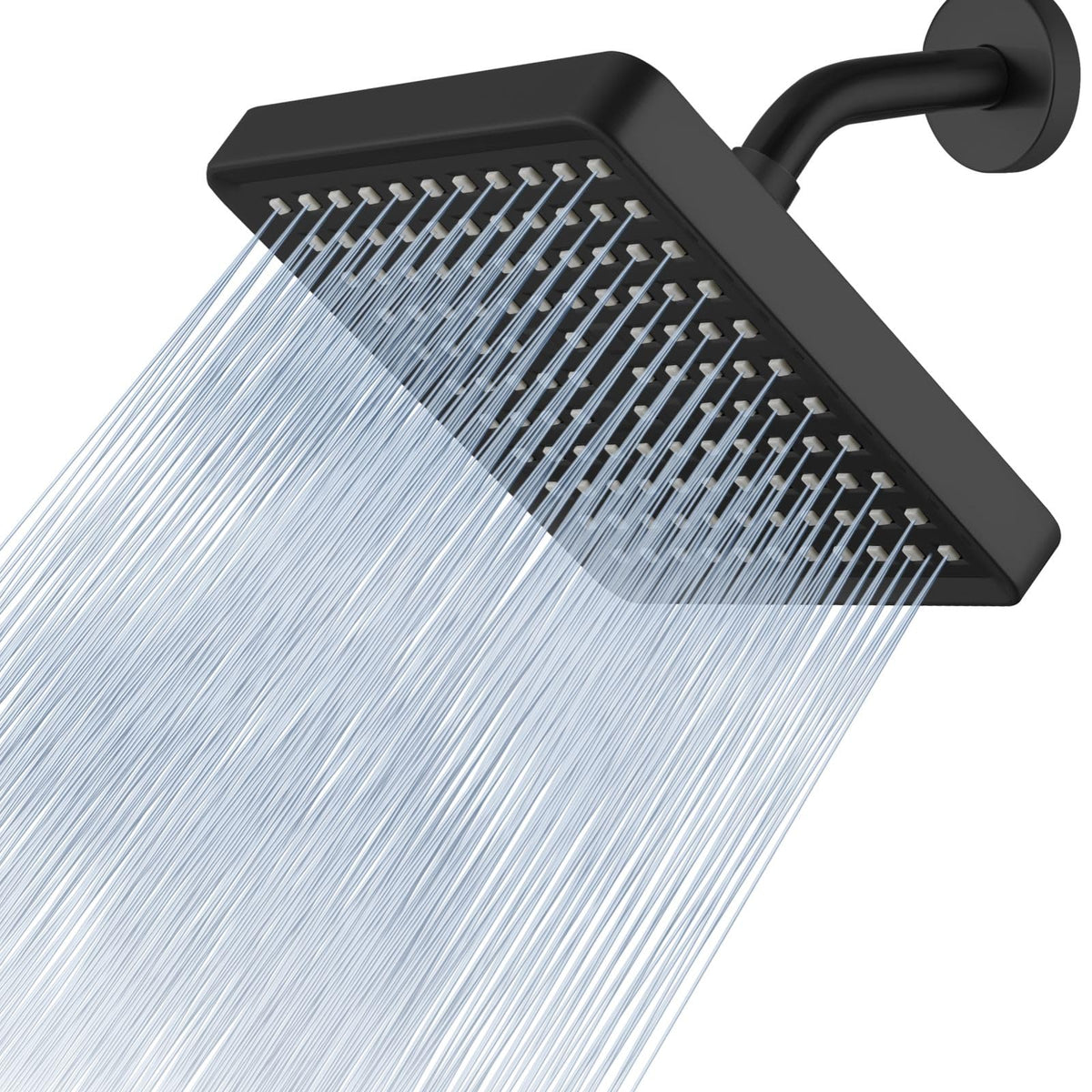 Voolan high-pressure rain shower head in matte black, 6-inch square design for powerful showers.