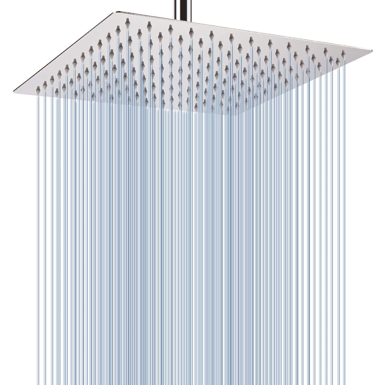 Voolan rain shower head 12-inch chrome square for full-body coverage.