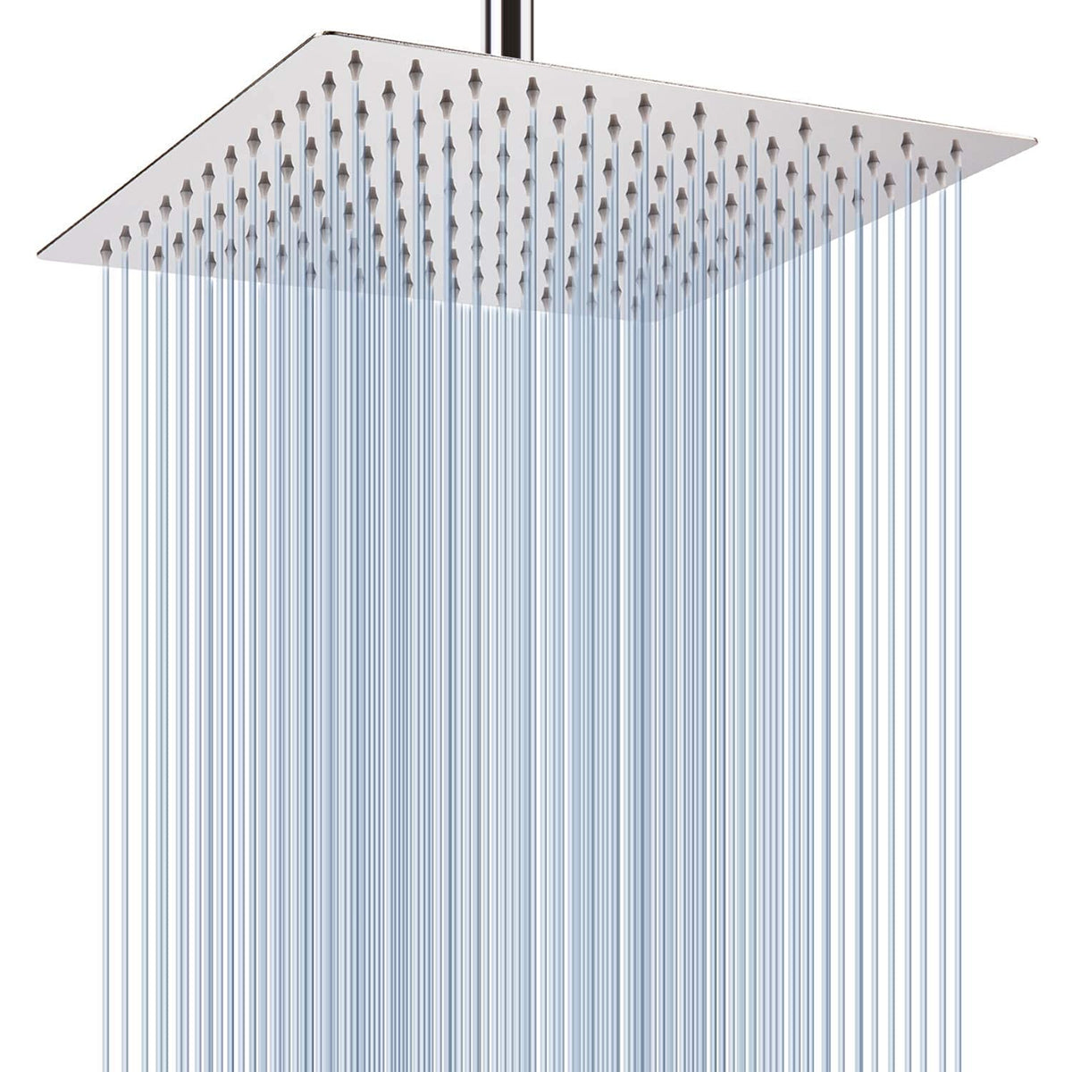 Voolan rain shower head 12-inch chrome square for full-body coverage.