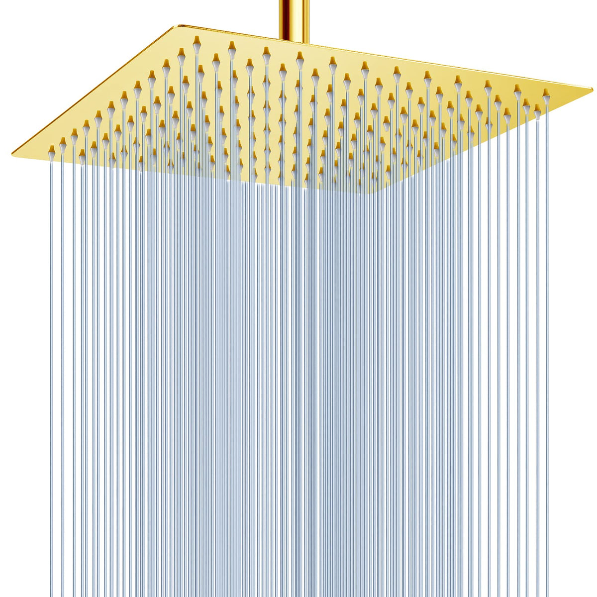 Voolan 12-inch gold rain shower head provides immersive coverage for a full-body rinse.