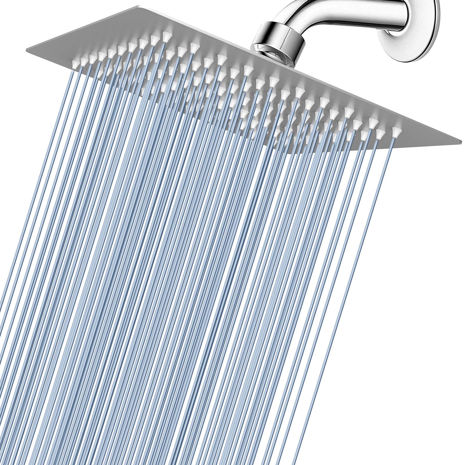 Voolan Rain Shower Head 8-inch face delivers wide rainfall spray for fast coverage.