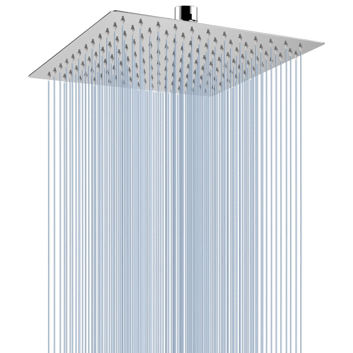Voolan rain shower head wide view shows broad chrome coverage for a spa-like shower