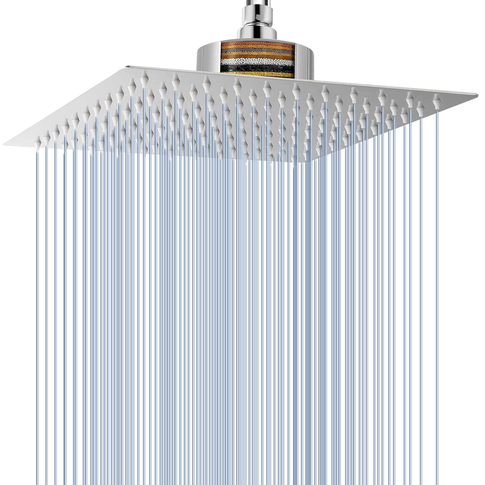 Voolan rain shower head with filtration 12-inch chrome delivers wide coverage and spa-like feel.