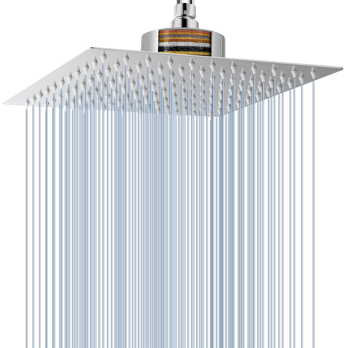 Voolan rain shower head with filtration 12-inch chrome delivers wide coverage and spa-like feel.