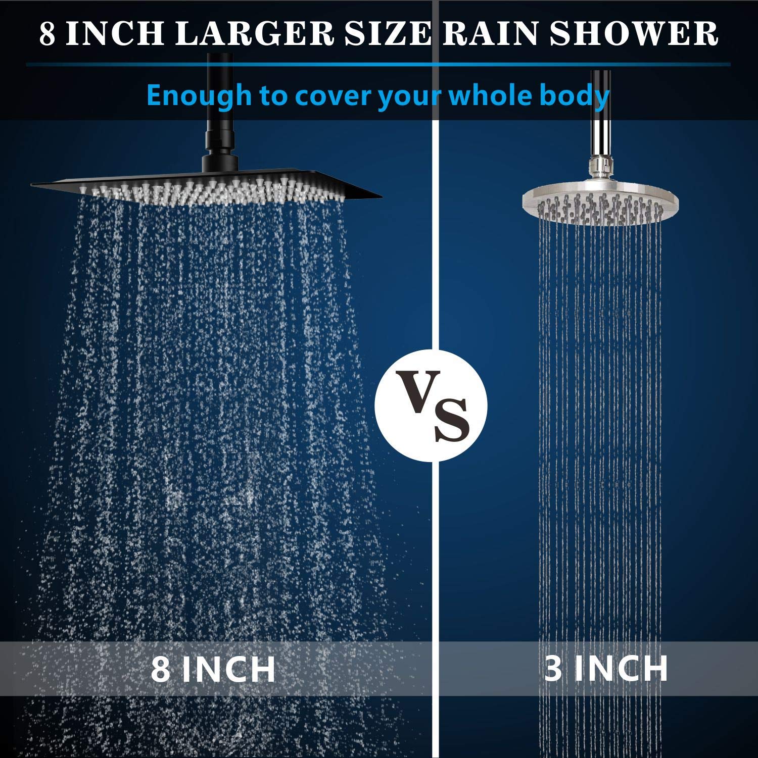 Voolan high-pressure rain shower head maintains steady flow even at low pressure.