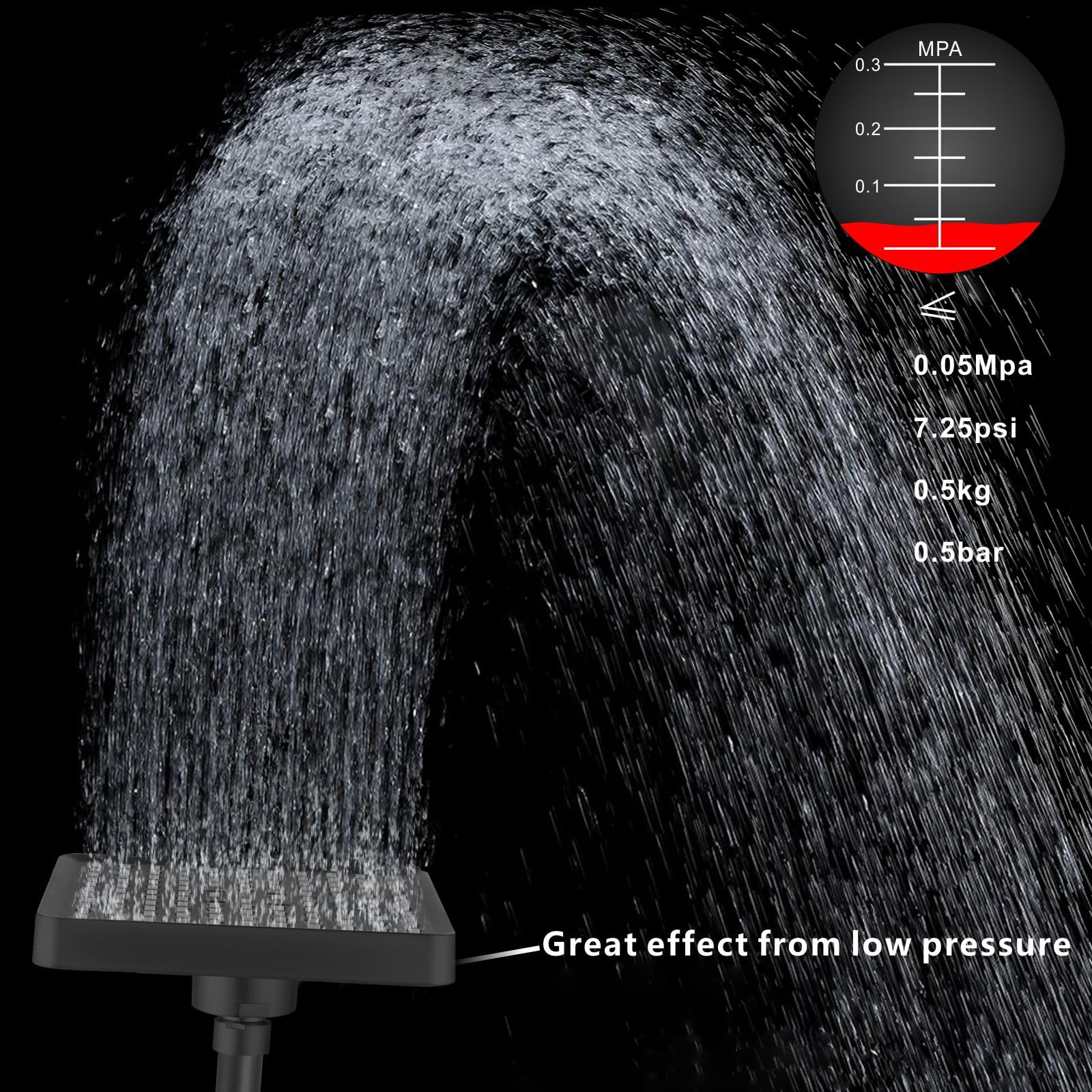 Voolan shower head in matte black shown in action for a luxurious rainfall experience.