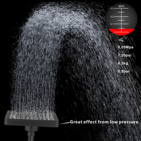 Voolan shower head in matte black shown in action for a luxurious rainfall experience.