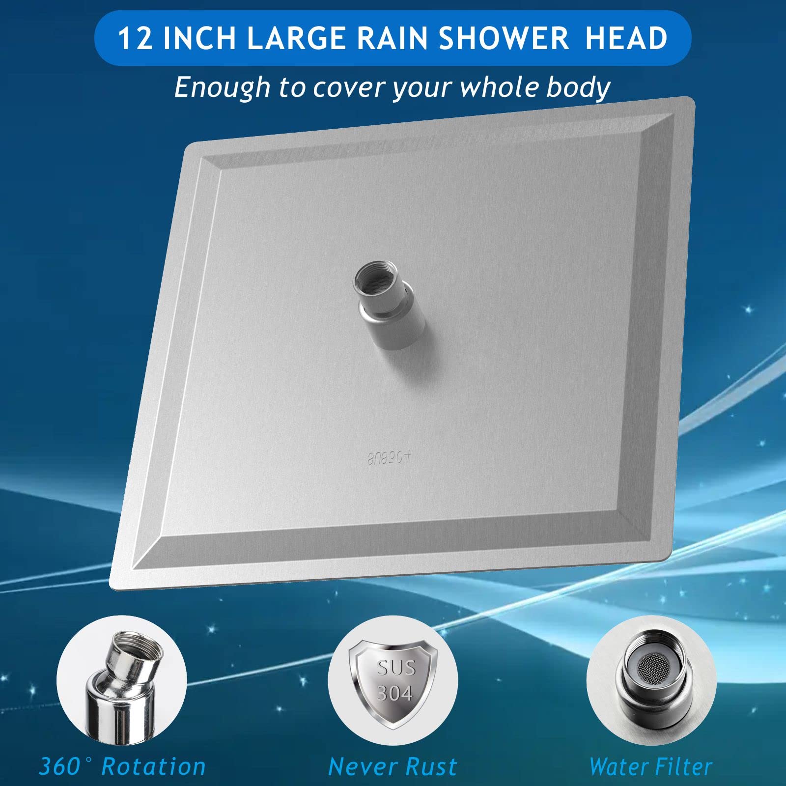 Voolan square waterfall showerhead front view for luxurious coverage