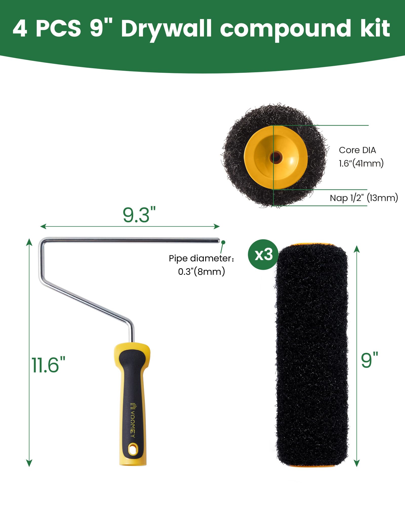 Voomey 9-inch roller frame provides stable grip for steady application.