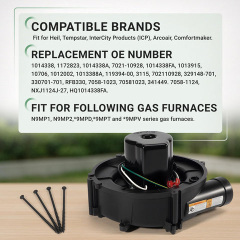 VORGENS 1014338 draft inducer motor side view showing durable construction for reliable operation.
