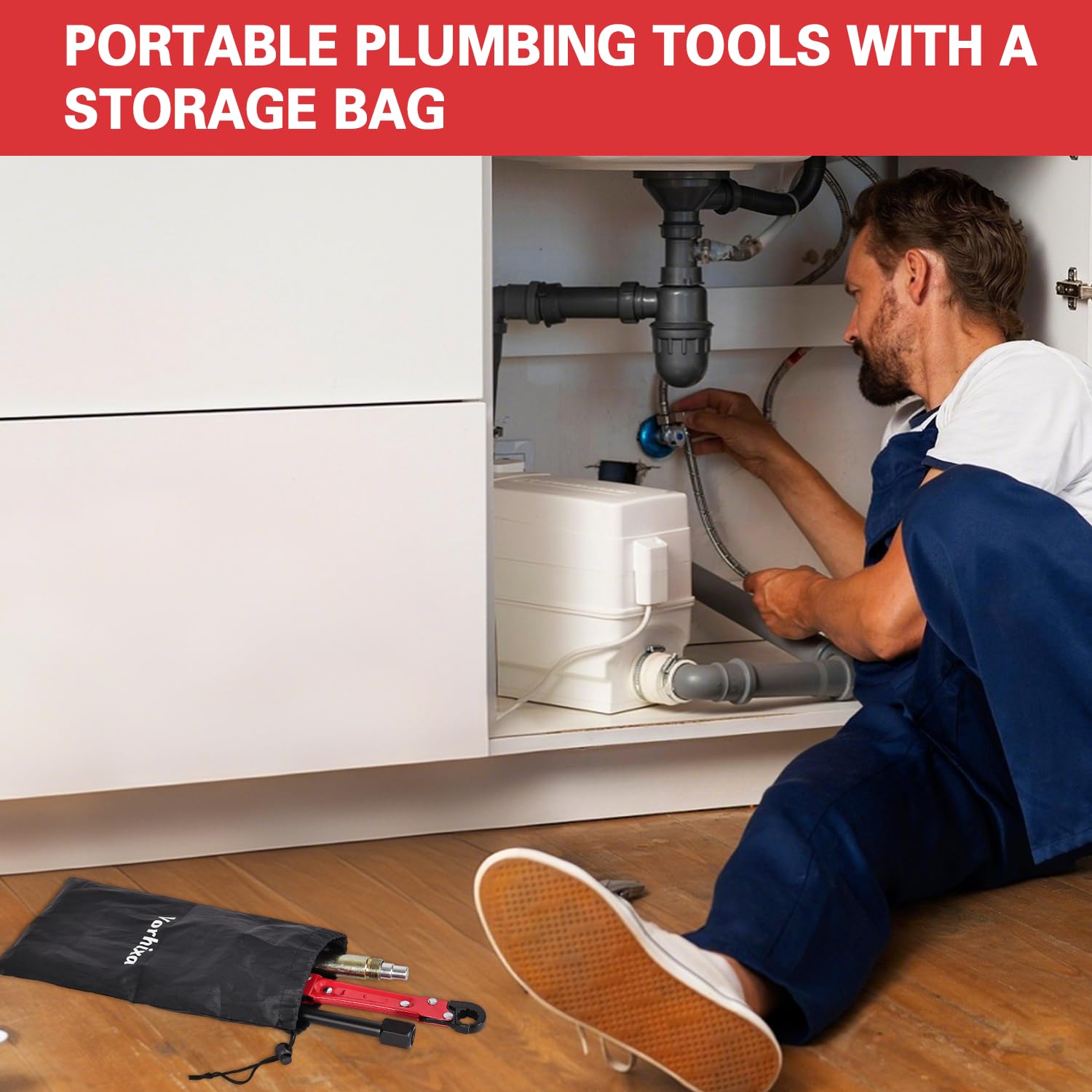 Vorhixa complete kit storage supports on-site plumbing tasks.