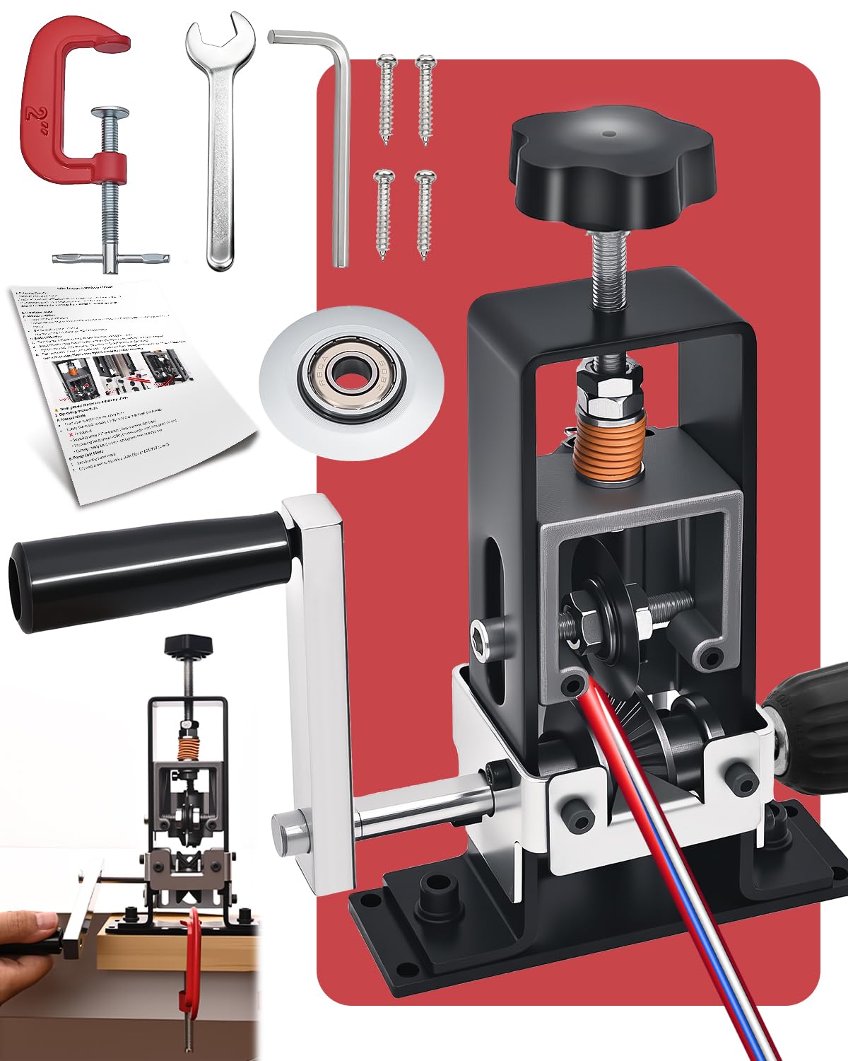 Vorhixa wire stripper machine front view with manual crank for quick stripping