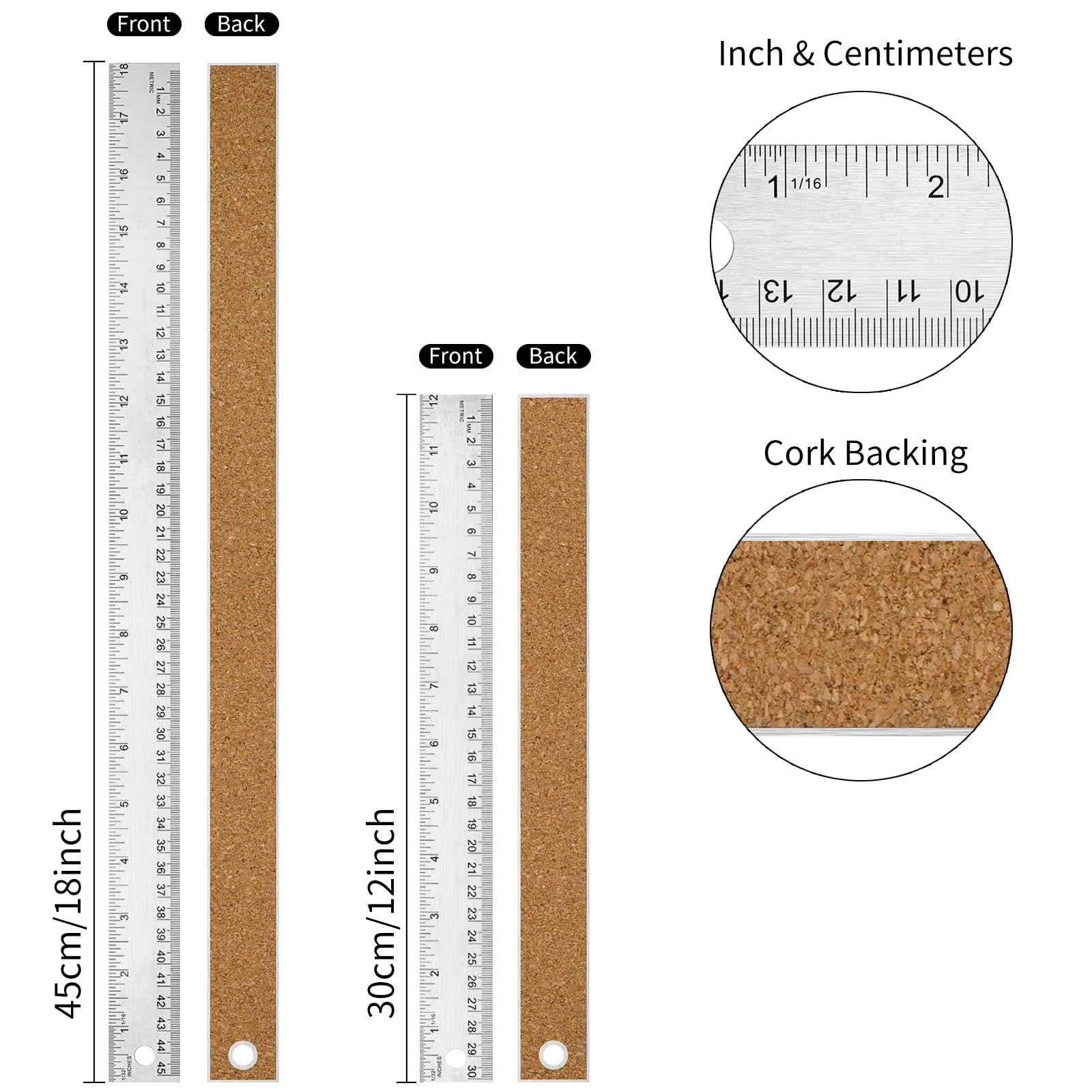 VORIGY 18-inch cork-backed metal ruler for long, accurate measurements.